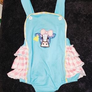 Cute Blue Baby Romper with Cow Design
